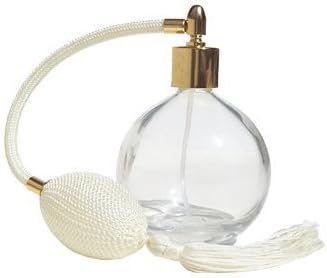 Ivory Tassel 78ml Classic Round Perfume Bottle Atomizer, Filling Funnel & Gift Box Included (GF), Cream With Gold Metal, 78 ml