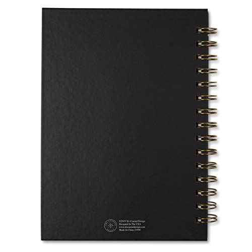 Small Hardcover Themed Notebook - Compact Lined Spiral Bound 6.0" X 8.5" 100 Page Notepad Journal/Personal Diary - Black, Gold & White Cover Design with Inspirational Quote "Happy Thoughts"