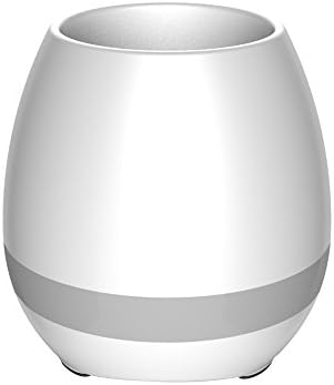 Smart Music Plant Flowerpot With LED Night Light, Touch Sensor Bluetooth Music Playing Rechargeable Wireless Flower Pots With Colorful Night Light For Office Home (White)