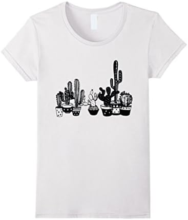 Women's Black Cactus Embroidered T-Shirt Small White