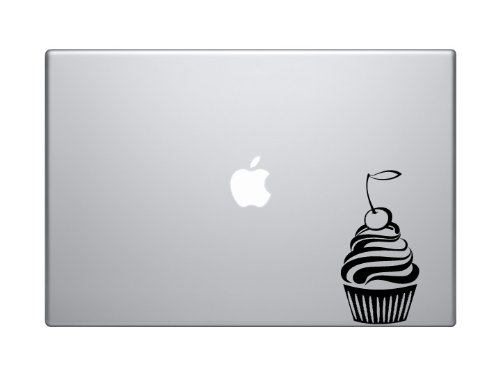 Cute Cupcake #2 - Cherry Whipped Ice Cream Topping Sweet Art - 5" Black Vinyl Decal Sticker Car Macbook Laptop
