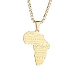 SENTERIA African Map Pendant Necklace 26inch Long Chain Titanium Stainless Steel 18k Gold Necklace for Men Real Gold Pendant & Chain Hip Hop Jewelry