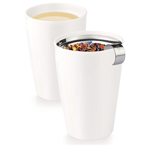 Tea Forté KATI Cup Ceramic Tea Brewing Cup with Infuser Basket and Lid for Steeping, Loose Leaf Tea Maker, Orchid White - Thumbnail 5