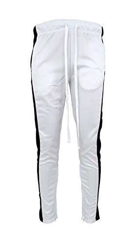 Henry & William Men's Wide Stripe Patter Accent Techno Track Pants W/Ankle Zipper