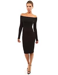 PattyBoutik - Vestido de manga larga con hombros descubiertos para mujer