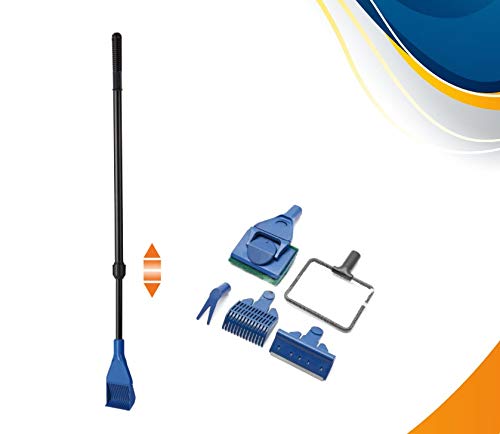 Fish Park Glass Tank 5in1 Extendable Multi-Function Aquarium/Fish Tank Cleaning Tool, Algae Scraper, Fish Net, Sponge, Plant Fork, Gravel Rake for Long Deep Fish Tanks