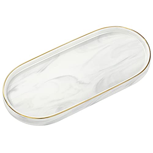 Luxspire Bathroom Vanity Tray, Marble Ceramic Dresser Jewelry Dish with