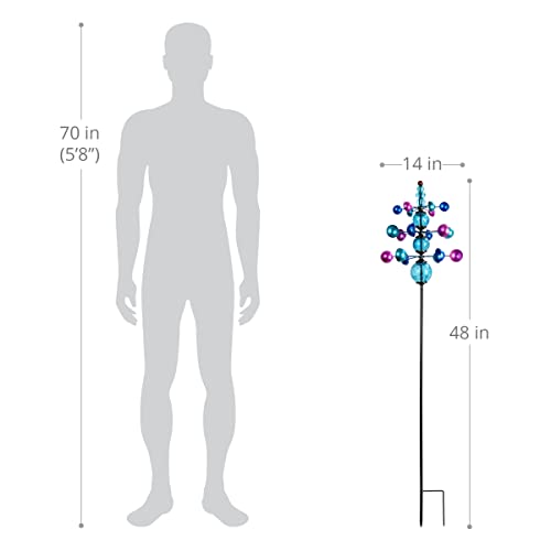 Exhart Wind Spinner, 3 Tier Garden Stake with Glass Crackle Balls, Wind