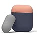 elago Duo Silicone Case Compatible with Apple AirPods Case 1 & 2, Premium Protective Silicone, Supports Wireless Charging, 2 Caps + 1 Body [ Peach, Medium Grey + Jean Indigo ]