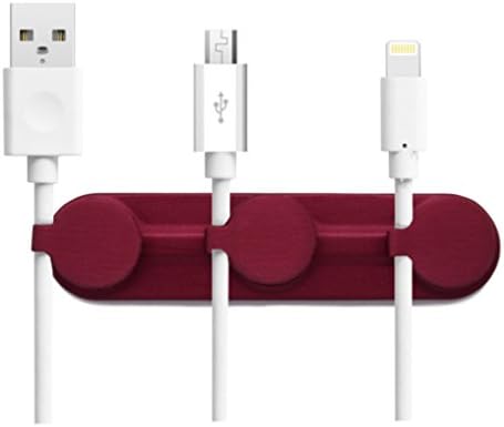 Magnetic Cable Organizer, Desktop Cord Management, Multi-purpose Charger cable Organizer with 3 cable clips (Metallic Burgundy)
