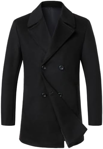 SOMTHRON Men's Woolen Trench Coat Regular Fit Double Breasted Wool