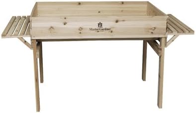 Outdoor Organic Gardening Table Greenhouse Base with Side Shelves Made w/ Wood in Natural Finish 35'' H x 48'' W x 36'' D in.