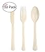 Tiger Chef Heavyweight Colored Plastic Silverware - 51 Forks, 51 Spoons, 51 Knives - Disposable Flatware Cutlery Combo Box (153, Ivory)