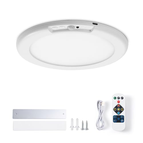 Leselux Motion Sensor Ceiling Light, 7.5" Battery Operated Sensor Light Indoor, 250LM 3 Colors Dimmable Ceiling Lights with Remote Control, Wireless Wall Lights for Garage Toilet Hallway