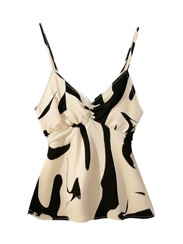 Verdusa Women's Summer Graphic Print Milkmaid Top Shirred Sleeveless Babydoll Tops Multicolor Medium at Amazon