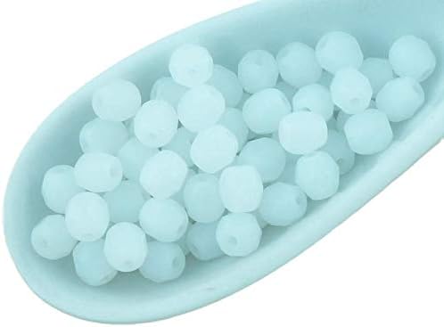 100pcs Matte White Alabaster Opal Frosted Sea Glass Round Faceted Fire Polished Spacer Czech Glass Beads 4mm