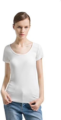 APRLL Women Short Sleeve U Neck Plain Ribbed Slim Stretchy Knit T Shirt (XS-XL)