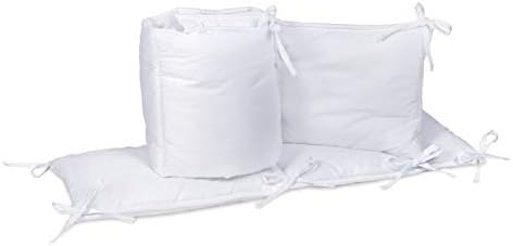 Baby Breathable Crib Bumper Pads for Standard Cribs Machine Washable Padded Crib Liner 100% Cotton 4 Piece, White
