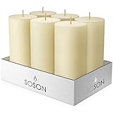 Simply Soson 3 x 6 Inch Ivory Unscented Pillar Candle Bulk Set - Dripless, Scent Free Paraffin Wax Candle Pillars - Medium Size Wedding or Home No Drip Candles - 6 Pack