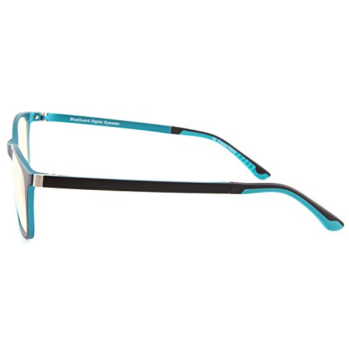 TRUST OPTICS FeatherView Classic Style Anti UV Anti Glare Anti Harmful Blue Light Eyestrain Relieving Computer Eyewear Video Gaming Glasses in Blue Black Frame - With 0.00x Magnification