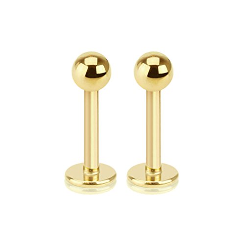 BodyJewelryOnline Pair of 14ga Gold I.P. Labret Monroe Cartilage Studs 316L Surgical Steel