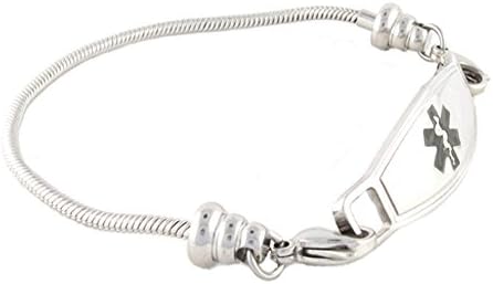 N Style ID Women's Beaded Pan-dorra Style PRE-ENGRAVED "Seizure Disorder" Medical Id Bracelet - Black 8.75