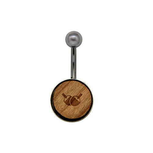 Table Tennis Surgical Stainless Steel Belly Button Rings - Size 14 Gauge Wooden Navel Ring - Rustic Wood Navel Ring With Laser Engraved Design