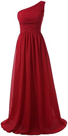 Kiss Dress Women's Long Bridesmaid Dresses One Shoulder Chiffon Evening Gowns (M, Burgundy)