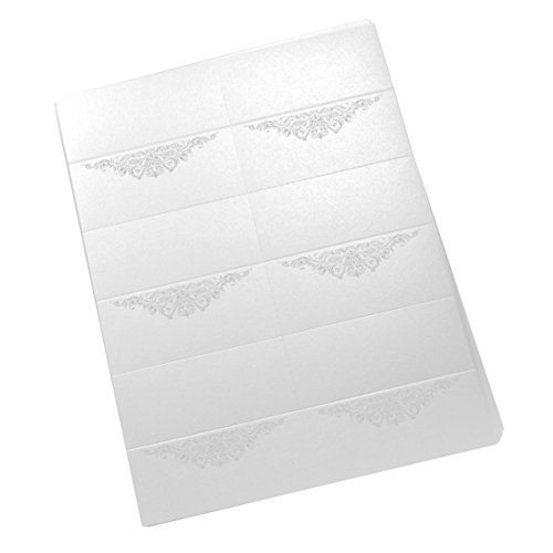 Documents and Designs Paisley Easy Print Place Cards (Select Color/Quantity), Pearl White, Silver, Set of 50 (9 Sheets) - Thumbnail 3