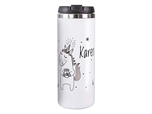 GRAZDesign Einhorn Thermobecher Kaffeebecher to go mit Namen auslaufsicher & warmhaltend, Coffee Becher, hält 4h heiss, personalisiertes Geschenk, Edelstahl 350ml