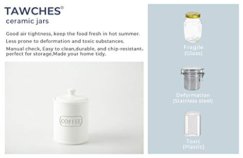 Canisters Sets for the Kitchen Airtight, White Kitchen Canisters set of 3 for Coffee Tea Sugar, Ceramic Canisters With Lids TAWCHES