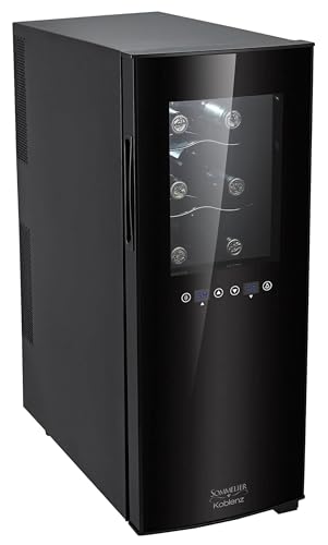 Koblenz 12-Bottle Free Standing Dual Zone Fridge and Chiller, Thermoelectric Wine Cooler with Digital Display and Touch Controls, Black, 750 ml Wine Bottles (EVFK-12)