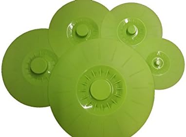 Silicone Suction Lids and Food Covers - Set of 5 - Fits various sizes of cups, bowls, pans, or containers! (green)