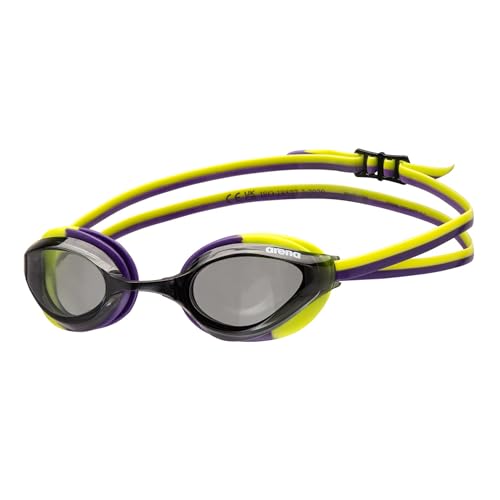 ARENA Unisex Adults Python Racing Swim Goggles for Men and Women Competitive Swimmers Anti-Fog Non-Mirror Lens Max Comfort Lap Swimming, Smoke/Plum/Arctic Lime