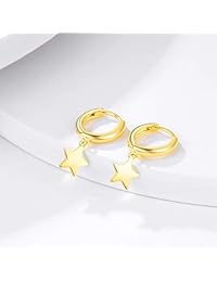 Pendientes de aro de oro con diseño de cruz, estrella y flamenco, para mujer