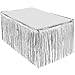 PUZINE 2 Pack Metallic Foil Fringe Table Skirt Tinsel Party Table Skirt Banner for Parade Floats Mardi Gras Party Decoration（L108 inH 29in） (Silver, 2pack)