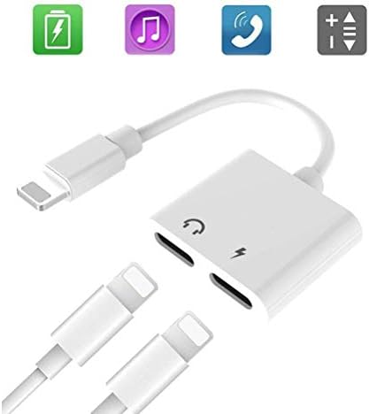 Supfox Compatible Dual Charger and Headphone Adapter 2 in 1 Applicable for iPhone max X / 7/7 Plus / 8/8 Plus, Headphones Jack and Splitter Adapter Design for Calling & Remote & Charger & Music
