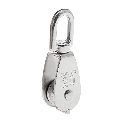 Nxtop Stainless Steel Wire Rope Crane Pulley Block M20 Lifting Crane Swivel Hook Single Pulley Block Hanging Wire Towing Wheel 6Pcs