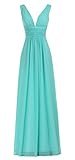 Bislu Women's Sexy V-Neck Ruched Waist Long Prom Evening Gown Bridesmaid Dress
