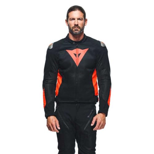 Dainese - Energyca Air Tex Jacket, Cordura Motorbike Jacket for Men, Abrasion Resistant, Men Motorcycle Jacket, Windproof Lining, Breathable, with Replaceable Shoulder Protection, Black/Red