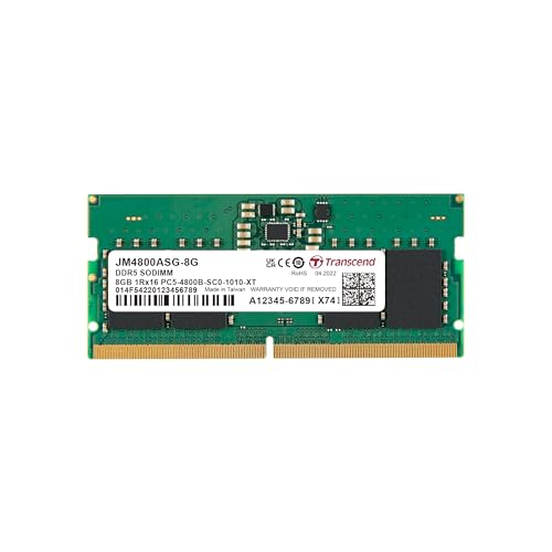 Transcend JetRam 8GB DDR5 RAM 4800MHz SO-DIMM CL40, Laptop Memory Module