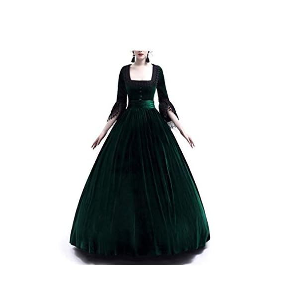 LY-VV-Womens-Gothic-Victorian-Lolita-Dress-Square-Collar-Velvet-Halloween-Witch-Dress-Green