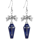 Gothic Coffin Earrings for Women,Vintage Red Black Crystal Cross Dangle Earrings Statement Punk Bow Coffin Vampire Earring Halloween Victoria Classic Jewelry