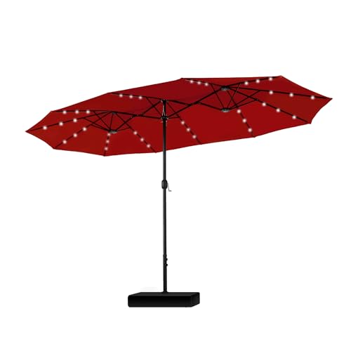PHI VILLA Sonnenschirm Rechteckig mit Ständer Groß 450x270cm für Garten Terrasse Gartenschirm mit LED Kurbel UV Schutz Parasol Windfest, Dunkelrot