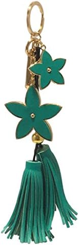 KARIA Turquoise PU Leather Tassel &amp; Flower Keychain Handbag Accessories