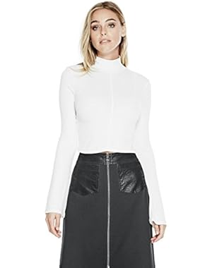 Womens Pleated Bell Sleeves Crop Top Ivory L