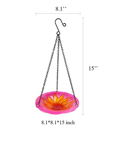 Liffy Hanging Bird Bath Outdoor Glass Bowl Feeder Pink for Garden, Yard and Patio - Thumbnail 5
