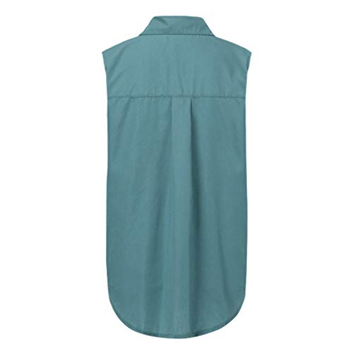 Yxiudeyyr Womens Tank Top Pockets Sleeveless T Shirt Turn Down Button Front Office Shirt Tops Blue - Thumbnail 2