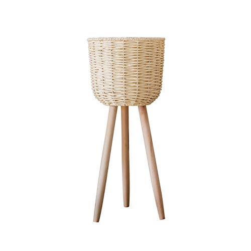ZENGAI Plant Flower Stand Wooden Rattan Floor-Standing Corrosion Protection Handmade Indoor, 4 Sizes Plant Container (Color : Wood, Size : B-37x56cm)