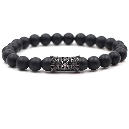 SEVENSTONE 2PCS Black Matte Onyx Prayer Beads Bracelet for Men Women Elastic Natural Stone Black 8MM